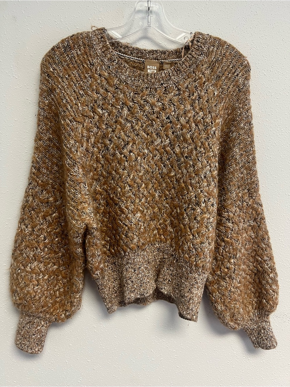 Boss Marled Caramel Crewneck Cable Knit Sweater